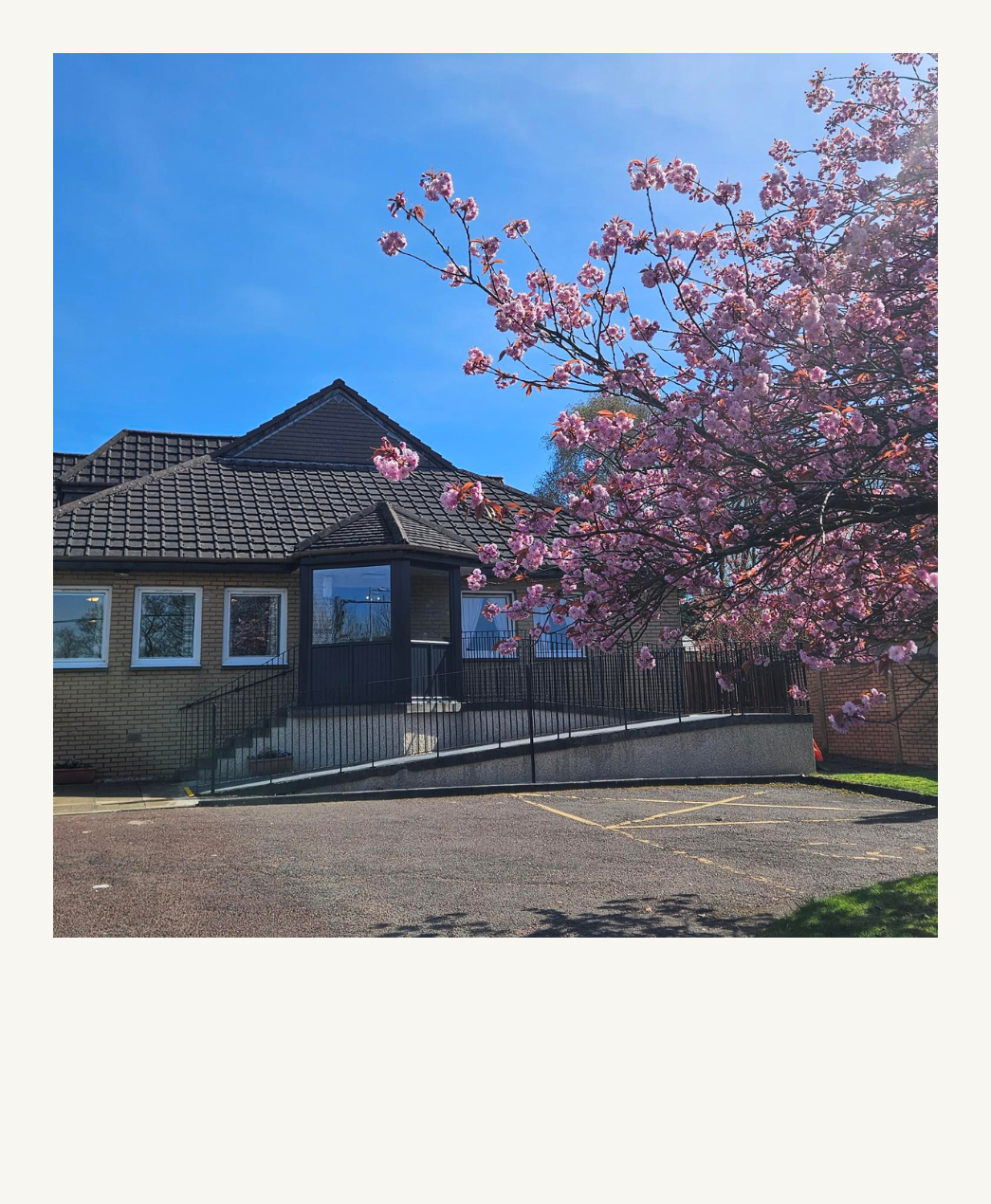 Clinton House with cherry blossom outside